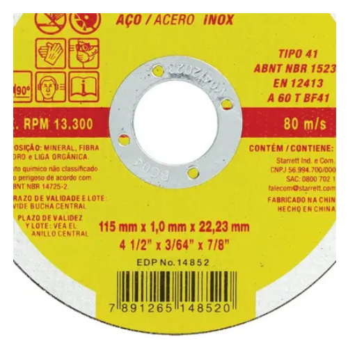 DISCO CORTE INOX STARRETT 115X1X22,22MM